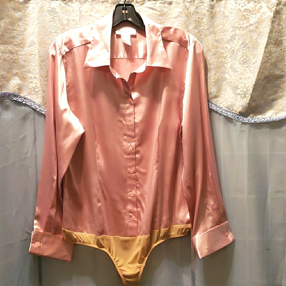 CHADWICK'S SATIN PINK LONG SLV. BODYSUIT SZ 16P
